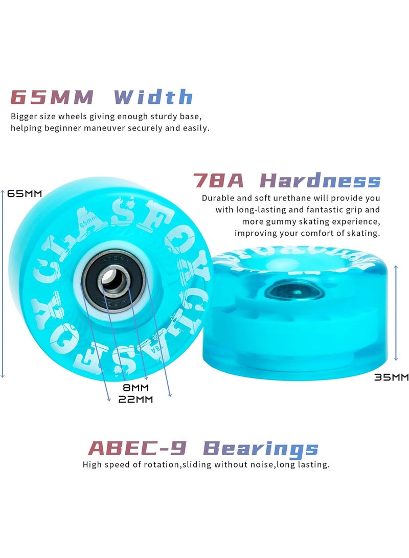 CLAS FOX 78A Indoor or Outdoor 65x35mm Quad Roller Skate Wheels with ABEC-9 Bearings 8 Pcs (Blue) - Image 4