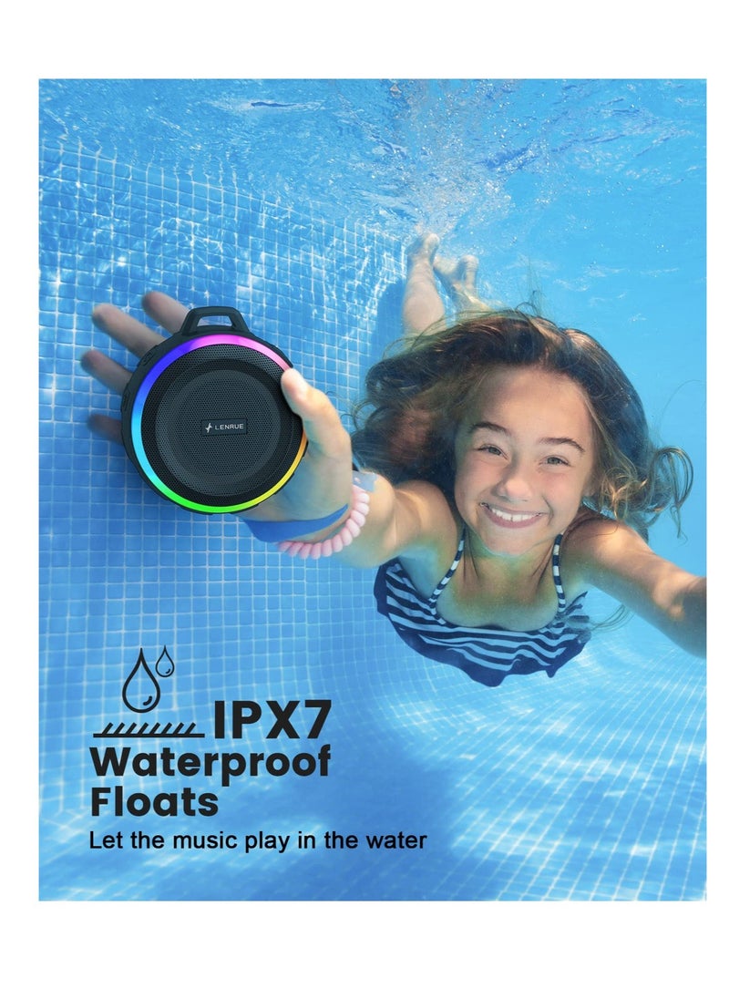 Excefore - Bluetooth Shower Speaker, Portable Bluetooth Speakers, IP67 Waterproof Wireless Speaker with Dynamic Lights, True Wireless Stereo, Crisp Clear Sound, for Sports, Pool, Beach, Hiking, Camping - Image 1
