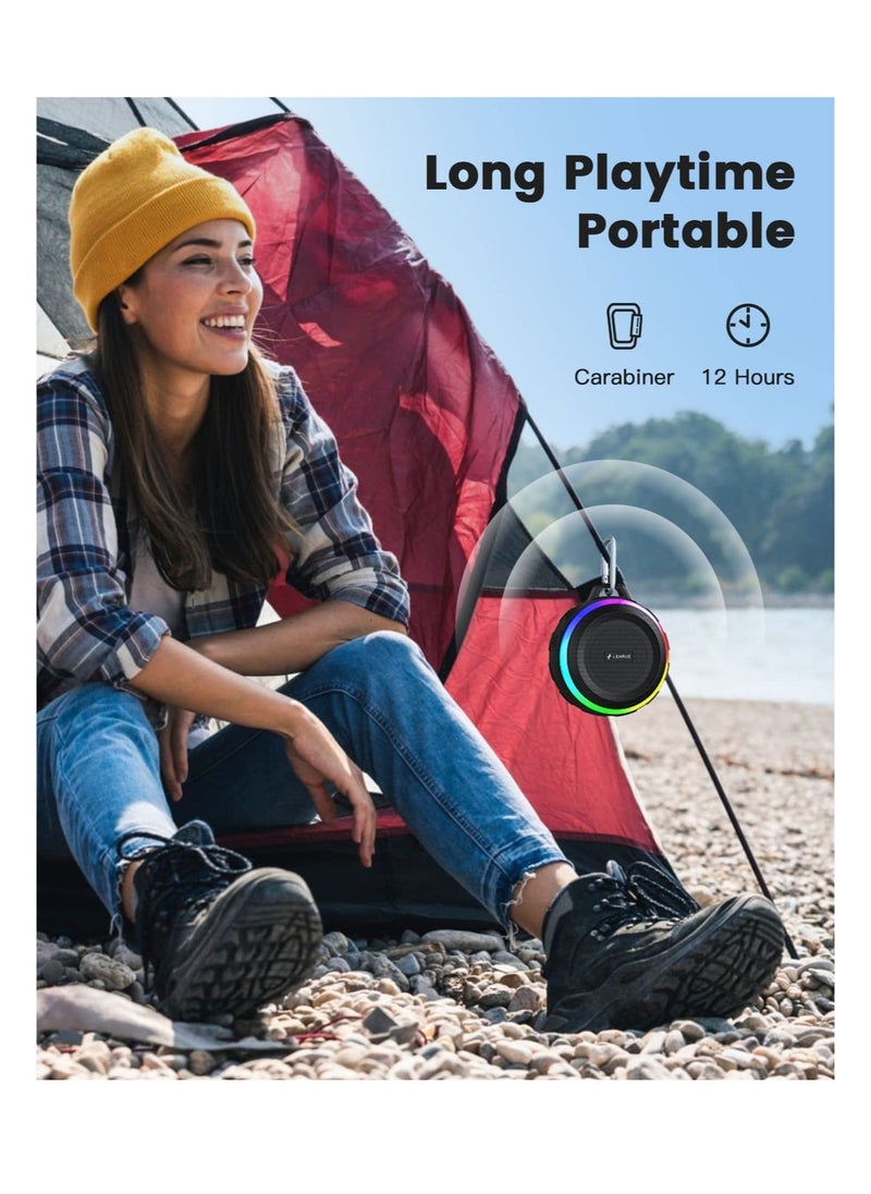 Excefore - Bluetooth Shower Speaker, Portable Bluetooth Speakers, IP67 Waterproof Wireless Speaker with Dynamic Lights, True Wireless Stereo, Crisp Clear Sound, for Sports, Pool, Beach, Hiking, Camping - Image 1