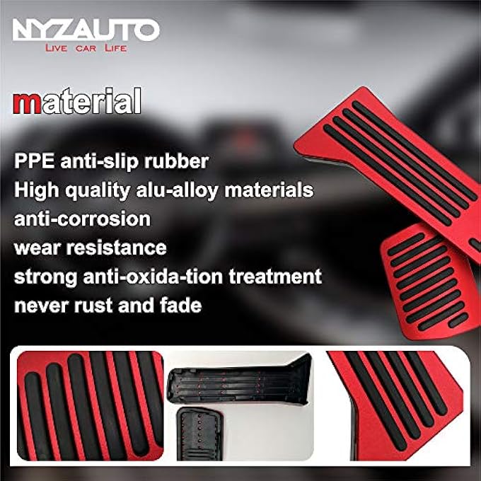 NYZAUTO Anti-Slip Performance Foot Pedal Pads kit Compatible with Mazda 2 3 6 CX3 CX5 CX9,Auto No Drilling Aluminum Brake and Gas Accelerator Pedal Covers - Red - Image 4