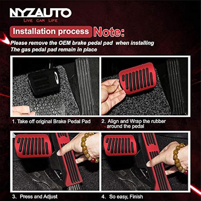 NYZAUTO Anti-Slip Performance Foot Pedal Pads kit Compatible with Mazda 2 3 6 CX3 CX5 CX9,Auto No Drilling Aluminum Brake and Gas Accelerator Pedal Covers - Red - Image 5