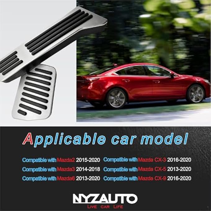 NYZAUTO Anti-Slip Performance Foot Pedal Pads kit Compatible with Mazda 2 3 6 CX3 CX5 CX9,Auto No Drilling Aluminum Brake and Gas Accelerator Pedal Covers - Red - Image 3