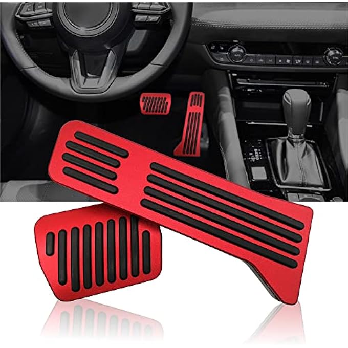 NYZAUTO Anti-Slip Performance Foot Pedal Pads kit Compatible with Mazda 2 3 6 CX3 CX5 CX9,Auto No Drilling Aluminum Brake and Gas Accelerator Pedal Covers - Red - Image 1