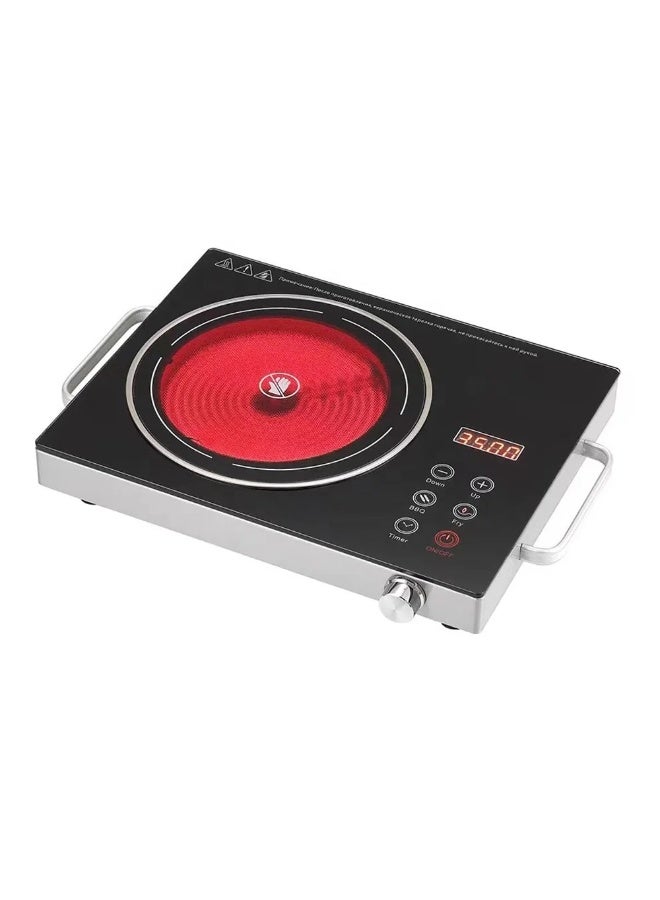 GRR-1914 موقد كهربائي رقمي يعمل بالأشعة تحت الحمراء مع مؤقت - لوحة تسخين كهربائية ولوحة تحكم تعمل باللمس وقوة تسخين قابلة للتعديل ولوحة زجاجية وموقد كهربائي للطهي 3500 وات اللون الأسود.