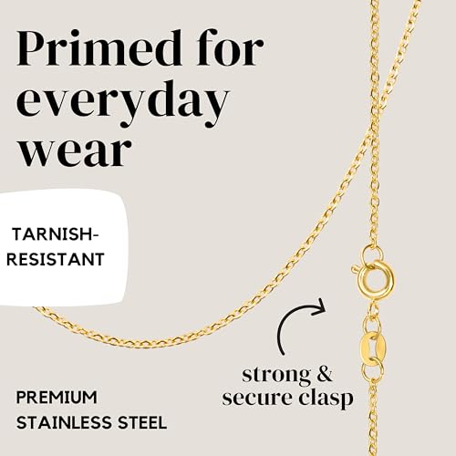 KISPER 24k Gold Cable Link Chain Necklace – Thin, Dainty, Gold Plated Stainless Steel Jewelry for Women & Men with Spring Ring Clasp, 14” - Image 4
