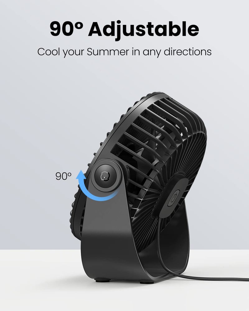 Gaiatop USB Desk Fan, 3 Speeds Strong Airflow, 5.5 Inch Portable 90Â° Rotate Quiet Cooling, Small Personal Table Fans for Bedroom Home Office Travel Black - Image 5
