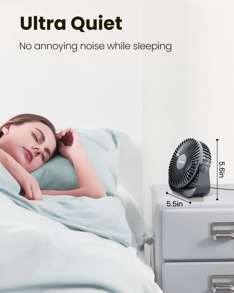 Gaiatop USB Desk Fan, 3 Speeds Strong Airflow, 5.5 Inch Portable 90Â° Rotate Quiet Cooling, Small Personal Table Fans for Bedroom Home Office Travel Black - Image 3