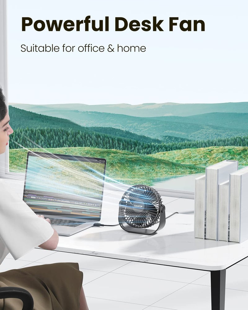 Gaiatop USB Desk Fan, 3 Speeds Strong Airflow, 5.5 Inch Portable 90Â° Rotate Quiet Cooling, Small Personal Table Fans for Bedroom Home Office Travel Black - Image 2
