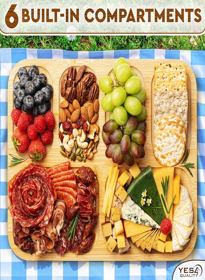 يس فور كواليتي لوح تقديم مقبلات مع غطاء - صينية تقديم محمولة من الخيزران مع غطاء للضيافة - لوح تقطيع خشبي - هدية مثالية لحفلات عيد الشكر، أو عيد الميلاد، أو أعياد الميلاد، أو حفلات الانتقال إلى منزل جديد، أو الخطوبة، أو حفلات الزفاف - Image 3