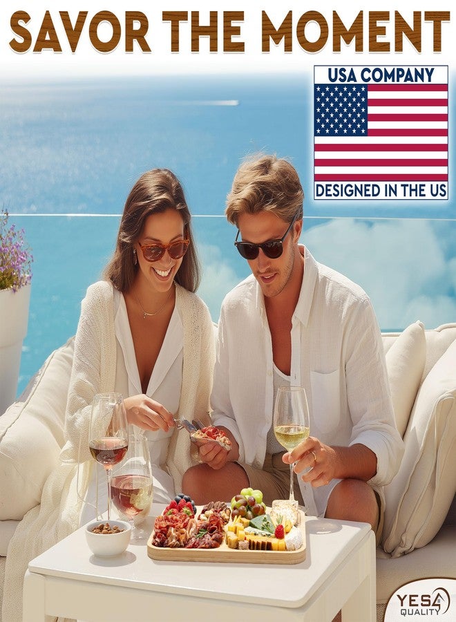 يس فور كواليتي لوح تقديم مقبلات مع غطاء - صينية تقديم محمولة من الخيزران مع غطاء للضيافة - لوح تقطيع خشبي - هدية مثالية لحفلات عيد الشكر، أو عيد الميلاد، أو أعياد الميلاد، أو حفلات الانتقال إلى منزل جديد، أو الخطوبة، أو حفلات الزفاف - Image 2