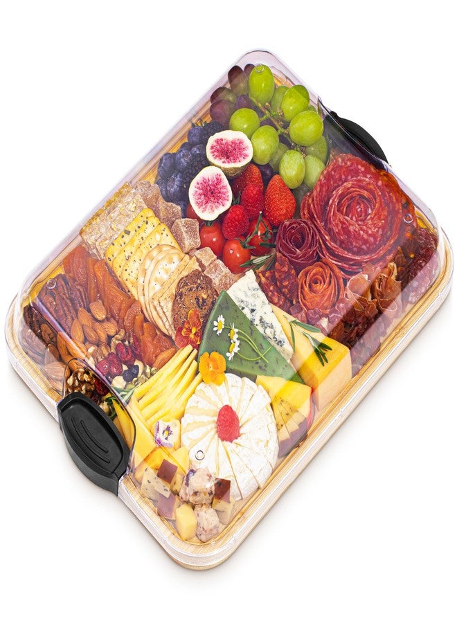 يس فور كواليتي لوح تقديم مقبلات مع غطاء - صينية تقديم محمولة من الخيزران مع غطاء للضيافة - لوح تقطيع خشبي - هدية مثالية لحفلات عيد الشكر، أو عيد الميلاد، أو أعياد الميلاد، أو حفلات الانتقال إلى منزل جديد، أو الخطوبة، أو حفلات الزفاف - Image 1