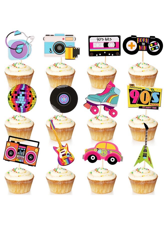 Epakh 48 Pieces 90s Cupcake Topper Hip Hop Dance Retro Skate Cupcake Toppers 90s Theme Birthday Cake Party Decorations Stuff for 90's Throwback Party Decorations Supplies - Image 1