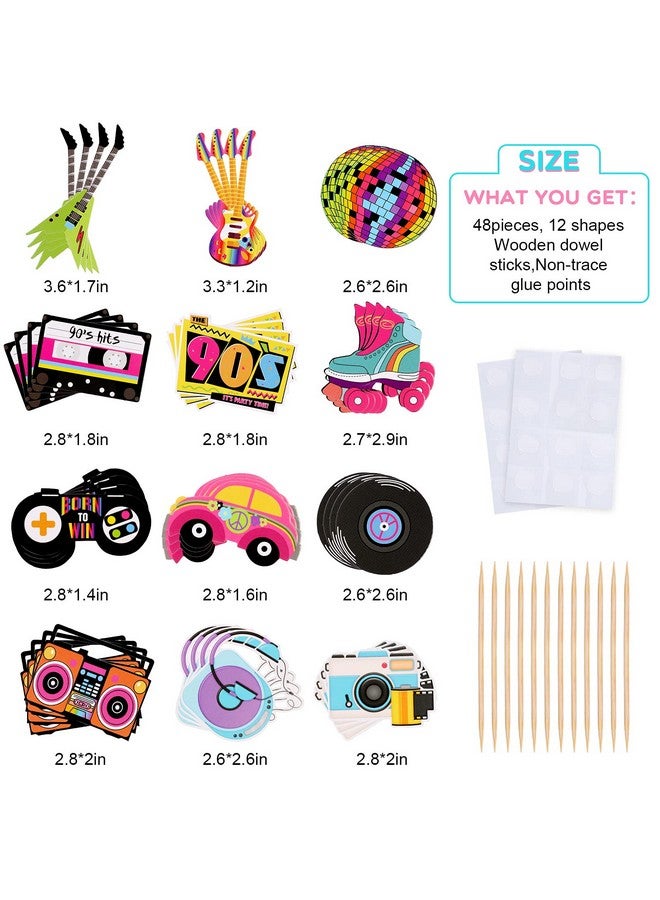 Epakh 48 Pieces 90s Cupcake Topper Hip Hop Dance Retro Skate Cupcake Toppers 90s Theme Birthday Cake Party Decorations Stuff for 90's Throwback Party Decorations Supplies - Image 2