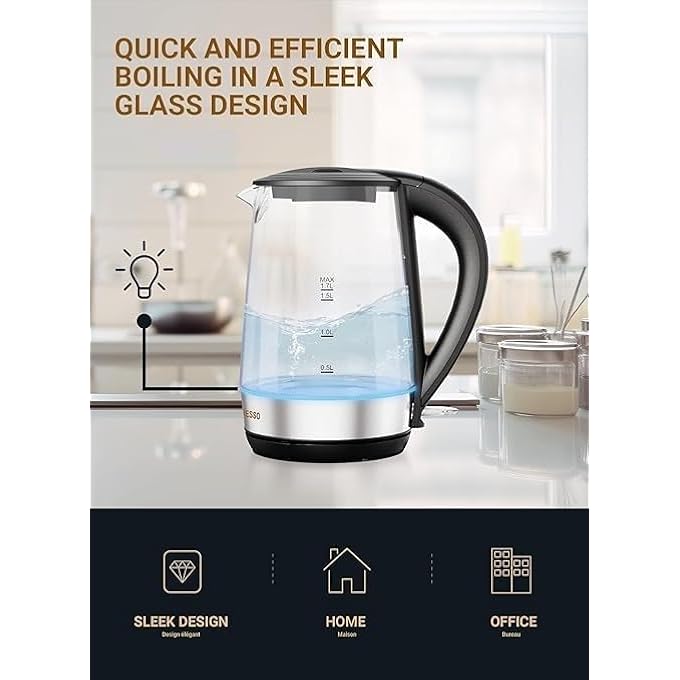 7MD Electric Kettle 17L Glass 2200W Fast Boil Water Boiler Led Light Auto Shut Off Boil Dry Protection Transparent Electric Tea Kettle For Home Kitchen Office Use Bpa Free Stainless Steel Base - Image 2