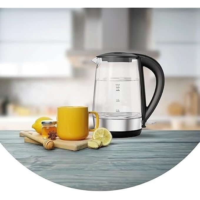 7MD Electric Kettle 17L Glass 2200W Fast Boil Water Boiler Led Light Auto Shut Off Boil Dry Protection Transparent Electric Tea Kettle For Home Kitchen Office Use Bpa Free Stainless Steel Base - Image 3