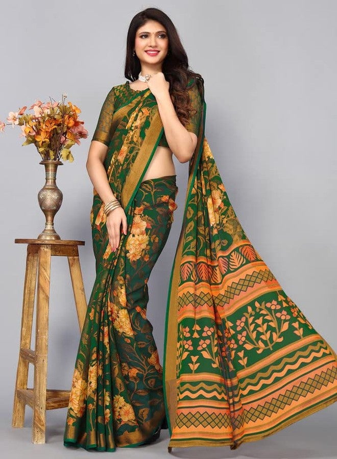 Satrani Women'S Brasso Self Woven (Floral) Saree With Unstitched Blouse Piece(2722S867N_Green & Multi) - Image 4
