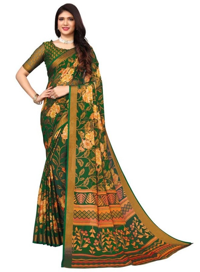 Satrani Women'S Brasso Self Woven (Floral) Saree With Unstitched Blouse Piece(2722S867N_Green & Multi) - Image 1