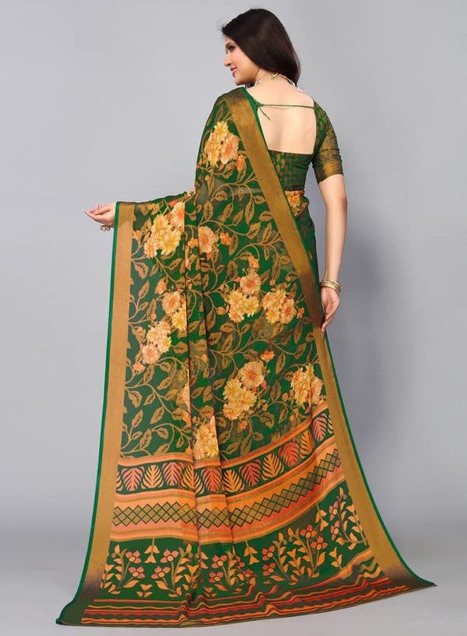 Satrani Women'S Brasso Self Woven (Floral) Saree With Unstitched Blouse Piece(2722S867N_Green & Multi) - Image 3
