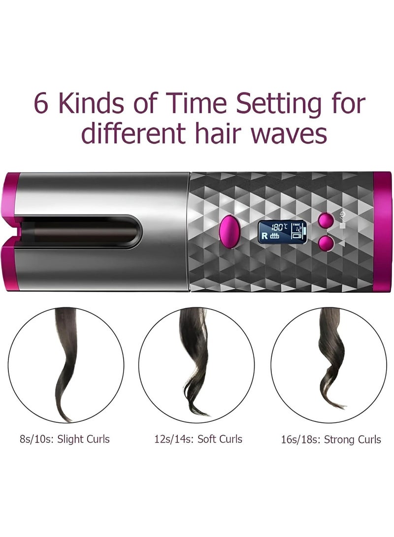 UV Enterprises Cordless Automatic Hair Curler – Portable Ceramic Rotating Curling Iron with 6 Temperature & Timer Settings – Wireless Auto Curling Wand for Effortless Styling - Image 3