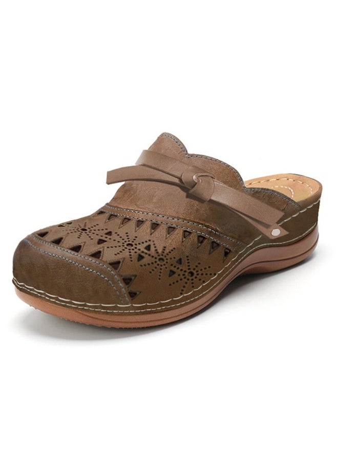NIBEMINENT Summer Women's Slippers Vintage Roman Woman Shoes Casual Wedge  Sandals Hollow Comfort Beach Shoe Female 