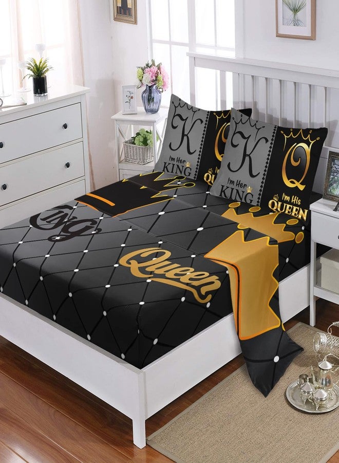 AILONEN Grey and Black Comforter Set Queen IZE,7-Piece K and Q Printed Crown Couple Bed in a Bag,His Her Lover Comforter & Fitted Sheet & Flat Sheet & 2 Pillowcases,2 Pillow Shams - Image 3