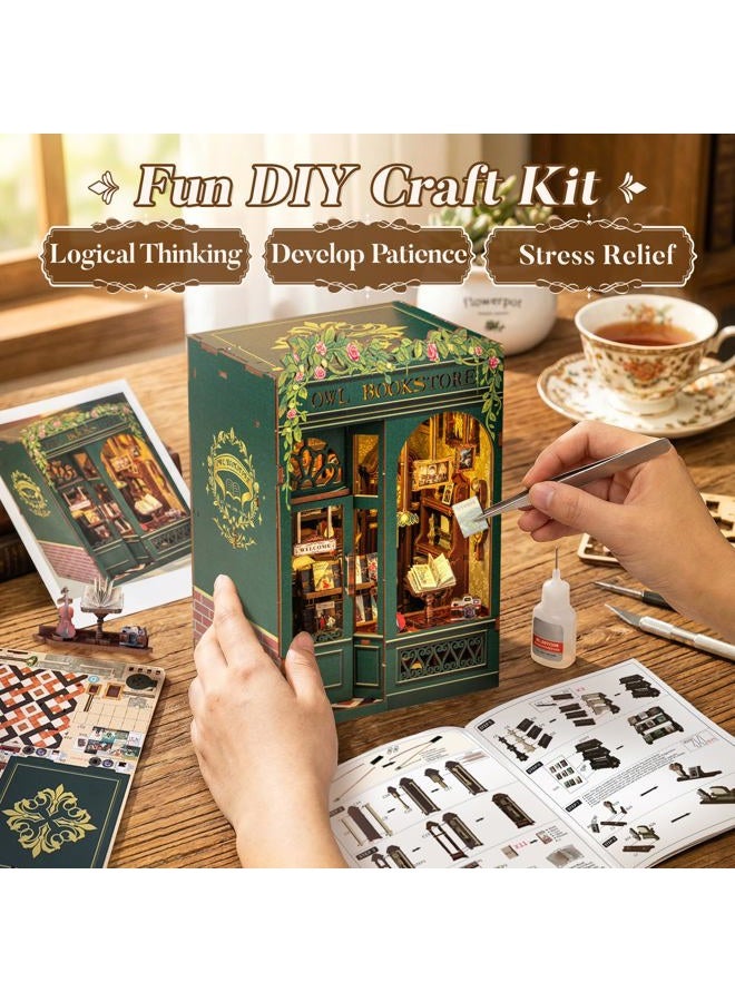 CuteBee Book Nook Kit - DIY Miniature House Kit for Adults, Teens and Beginners, Dollhouse Booknook Library Tiny House Bookshelf Decor 3D Wooden Puzzle, Gifts for Family, Friends (Owl Bookstore) - Image 4