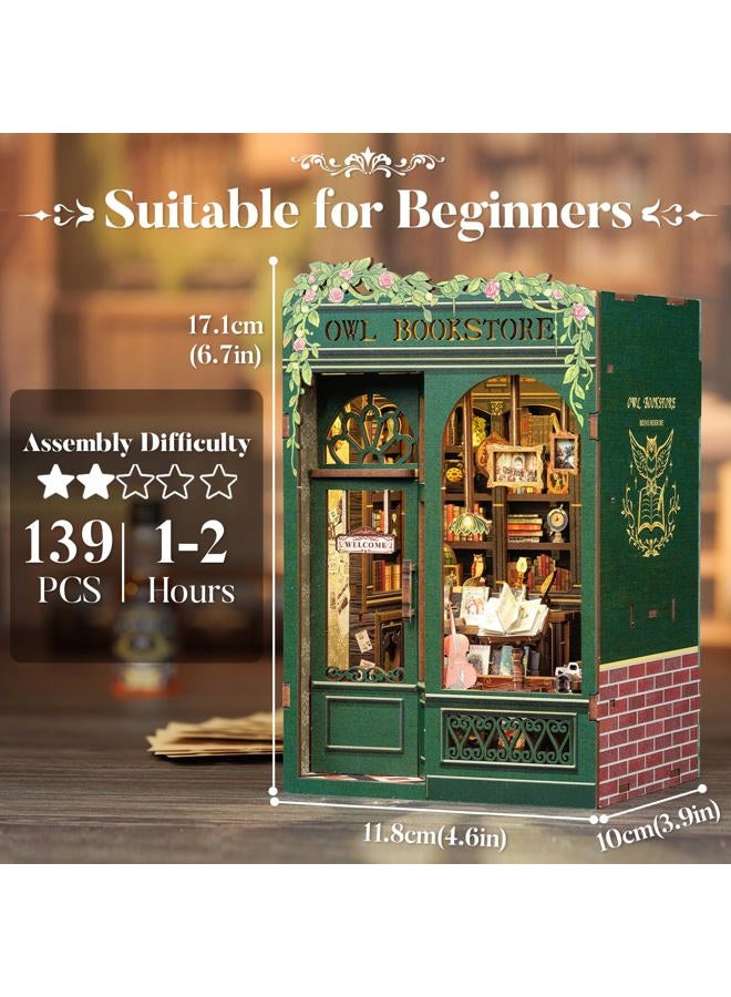 CuteBee Book Nook Kit - DIY Miniature House Kit for Adults, Teens and Beginners, Dollhouse Booknook Library Tiny House Bookshelf Decor 3D Wooden Puzzle, Gifts for Family, Friends (Owl Bookstore) - Image 3