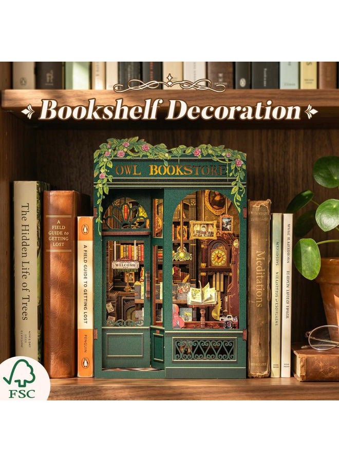 CuteBee Book Nook Kit - DIY Miniature House Kit for Adults, Teens and Beginners, Dollhouse Booknook Library Tiny House Bookshelf Decor 3D Wooden Puzzle, Gifts for Family, Friends (Owl Bookstore) - Image 2
