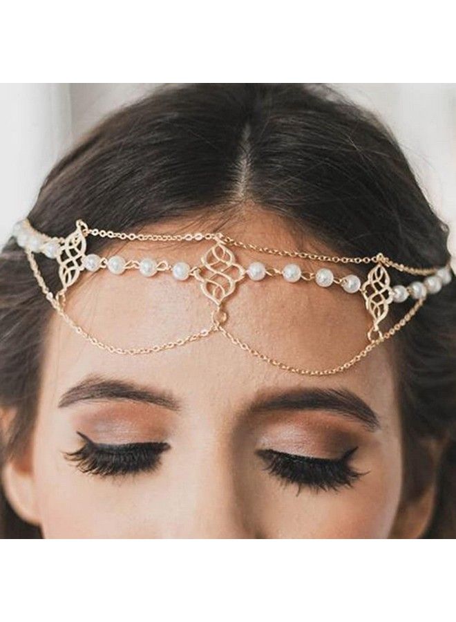 Aularso Vintage Head Chain Silver Pearl Hair Chain Layered Headpieces Beaded Headchain Jewelry Halloween Prom Hair Accessories For Women And Girls (Silver)  - Image 1