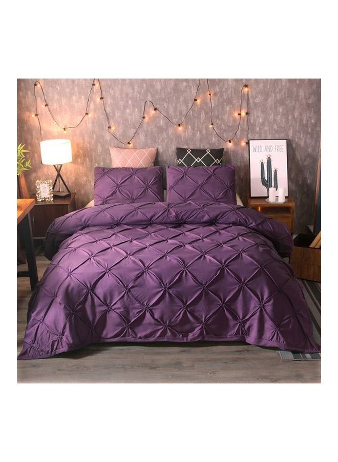 NIBEMINENT 3-Piece Silk Flower Design Bedding Set Polyester Purple Queen