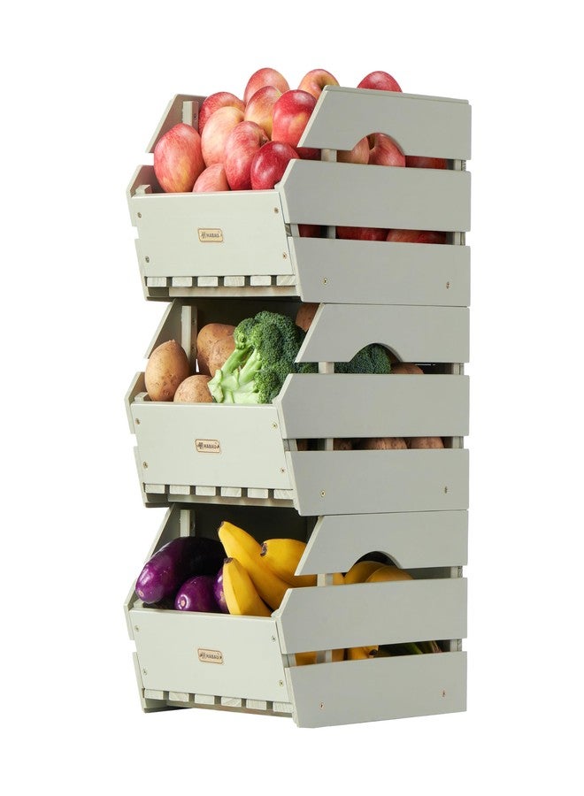 HABAU Wood Potato Onion Storage Bins - Wooden Stackable Produce Basket - Fruit Vegetable Storage for Kitchen Pantry Organization, Set 3 Pieces - Image 1