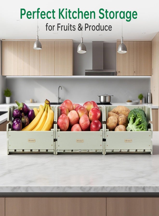 HABAU Wood Potato Onion Storage Bins - Wooden Stackable Produce Basket - Fruit Vegetable Storage for Kitchen Pantry Organization, Set 3 Pieces - Image 2