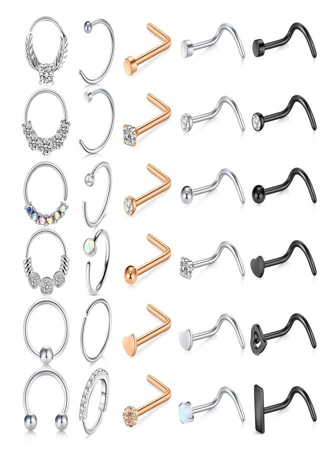 Mayhoop 20G Stainless Steel Nose Ring Hoop Nose Rings Studs Piercings Hoop Jewelry for Women Men 30Pcs - Image 1