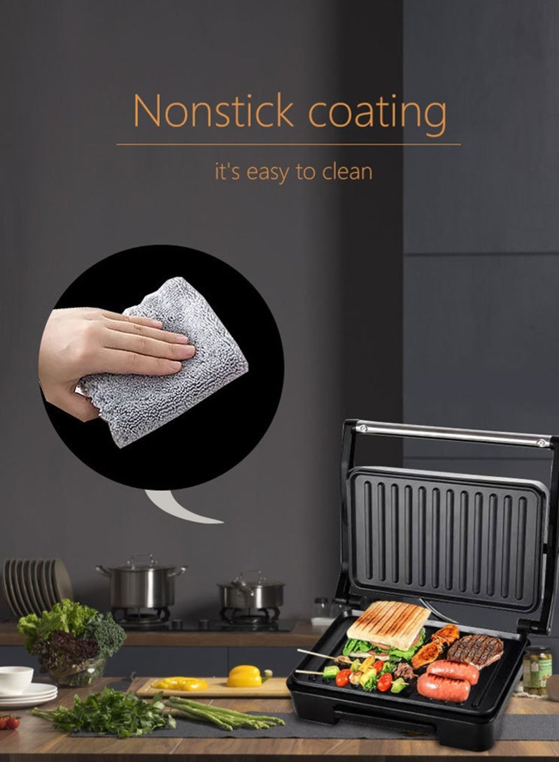 Halamine Electric Grill & Panini Press,Non-Stick Plates, Indicator Light, Cool Touch Handle, for Toasted Sandwiches, Kebabs, Steak, Meat, 750W - Image 2