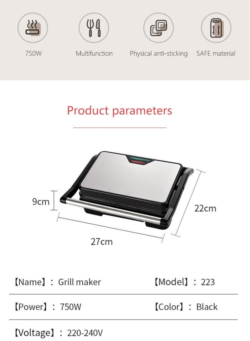 Halamine Electric Grill & Panini Press,Non-Stick Plates, Indicator Light, Cool Touch Handle, for Toasted Sandwiches, Kebabs, Steak, Meat, 750W - Image 5