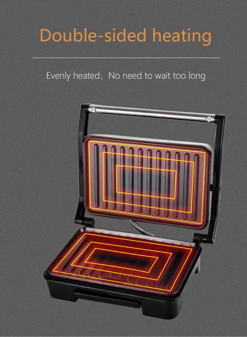 Halamine Electric Grill & Panini Press,Non-Stick Plates, Indicator Light, Cool Touch Handle, for Toasted Sandwiches, Kebabs, Steak, Meat, 750W - Image 4