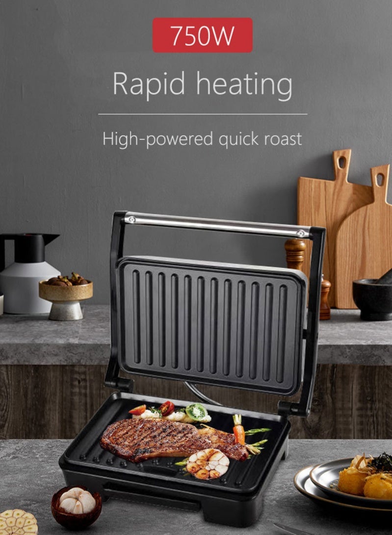 Halamine Electric Grill & Panini Press,Non-Stick Plates, Indicator Light, Cool Touch Handle, for Toasted Sandwiches, Kebabs, Steak, Meat, 750W - Image 3