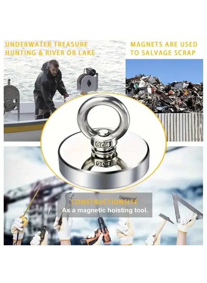 Iron Silvery Heavy Duty Neodymium Magnet Tank with Sinking Ring Bolt for Magnetic Fishing - Image 5