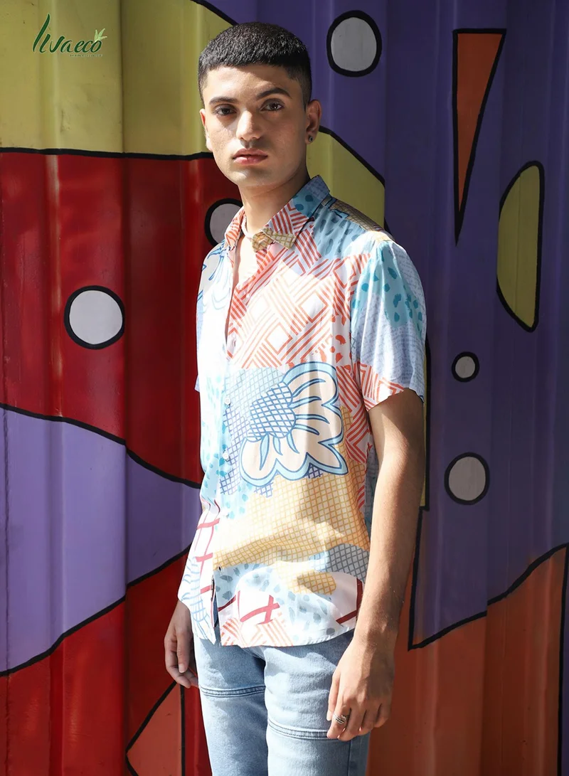 كامبوس سوترا Men's EcoLiva Multicolour Abstract Patch Shirt