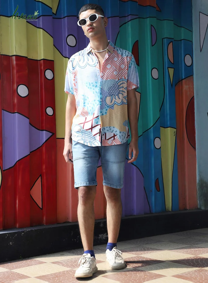 كامبوس سوترا Men's EcoLiva Multicolour Abstract Patch Shirt
