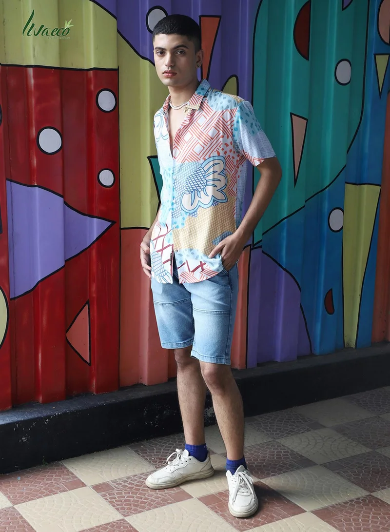 كامبوس سوترا Men's EcoLiva Multicolour Abstract Patch Shirt