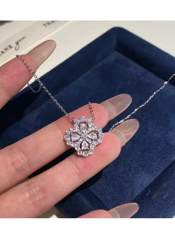 Goolsky Sparkling Zircon Four-Leaf Clover Necklace – Dainty Luxury Clavicle Chain for Women, Elegant Lucky Pendant, Trendy Small Jewelry, Gift for Her - Image 2