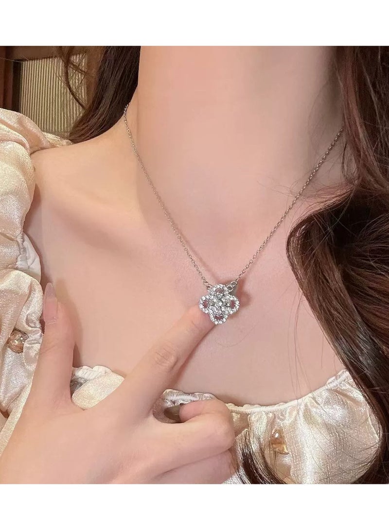 Goolsky Sparkling Zircon Four-Leaf Clover Necklace – Dainty Luxury Clavicle Chain for Women, Elegant Lucky Pendant, Trendy Small Jewelry, Gift for Her - Image 4