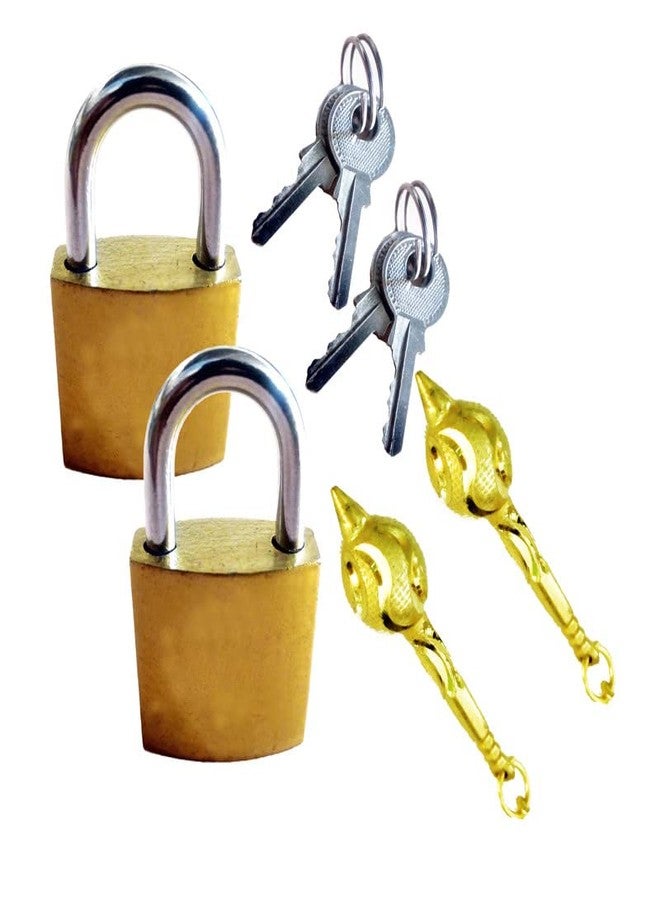 FINEWORLD Brass Finish Lock Padlock Locking Security Solutions and Systems (LOK-MBO25MM-2) for Travel Trunk Luggage Tank Suitcase Bag Baggage Laptop Cabinet Backpack Briefcase Cycle 5 Levers 2 Keys 25mm - Image 1