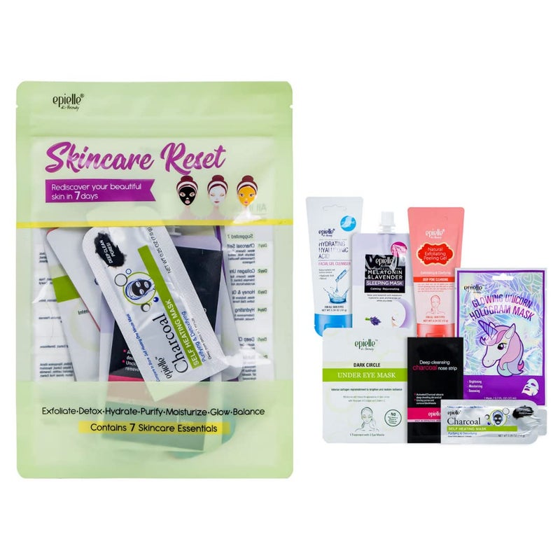 Epielle Skincare Reset Kit 7 Home Spa Essentials Exfoliating Detoxifying Hydrating  Purifying for Radiant Skin AtHome Spa Kit Self Care Gifts for Women Korean Skin Care Set