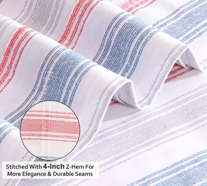 RUVANTI 100% Cotton King Size Sheets Set, 4 Pieces, Soft & Breathable Percale Weave Bedding, Deep Pocket 16", Hotel Standard, Crisp Cool Feel, Durable, Perfect Striped Bed Sheet, Times - Image 4