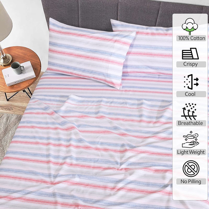 RUVANTI 100% Cotton King Size Sheets Set, 4 Pieces, Soft & Breathable Percale Weave Bedding, Deep Pocket 16", Hotel Standard, Crisp Cool Feel, Durable, Perfect Striped Bed Sheet, Times - Image 2