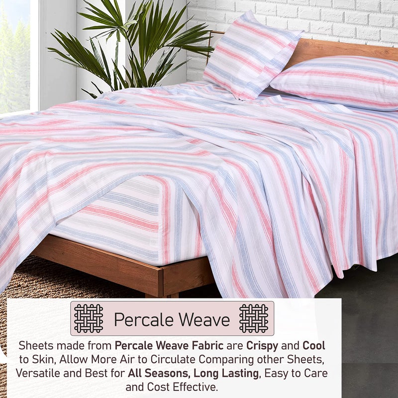 RUVANTI 100% Cotton King Size Sheets Set, 4 Pieces, Soft & Breathable Percale Weave Bedding, Deep Pocket 16", Hotel Standard, Crisp Cool Feel, Durable, Perfect Striped Bed Sheet, Times - Image 3