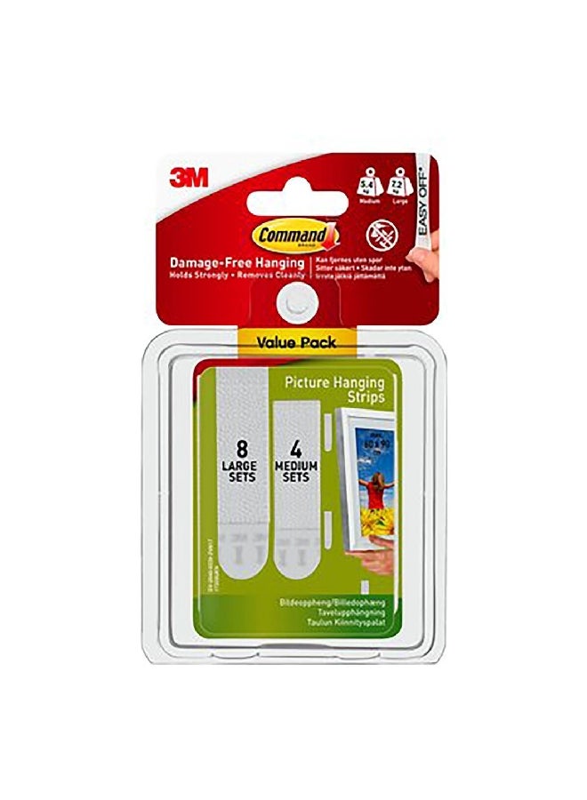 كوماند UU011004163 طقم علاقات الصور حجم متوسط وكبير ذاتية الإلتصاق متينةمحافظة على الأسطح 12 قطعة أبيض 0.12 × 0.79 × 3.15 بوصة - Image 1
