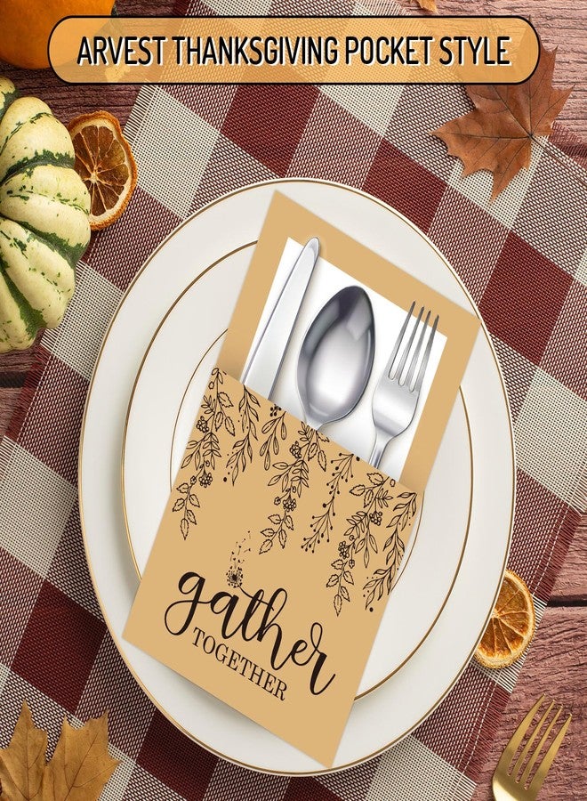 Whaline 100Pcs Thanksgiving Turkey Cutlery Paper Holders Rustic Kraft Utensil Paper Bag Pocket for Autumn Fall Party Harvest Dinner Table Decor - Image 5